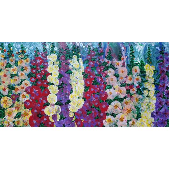Art Print my Original Work 11" x 14" "Hollyhocks" Acid Free Heavy Card Stock - Picture 1 of 2